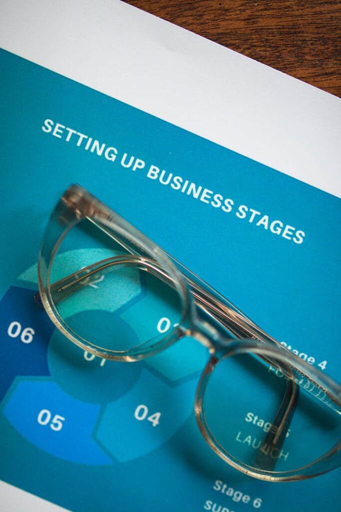 pexels-photo-7947655 Eyeglasses resting on a business stages setup document in a creative layout.